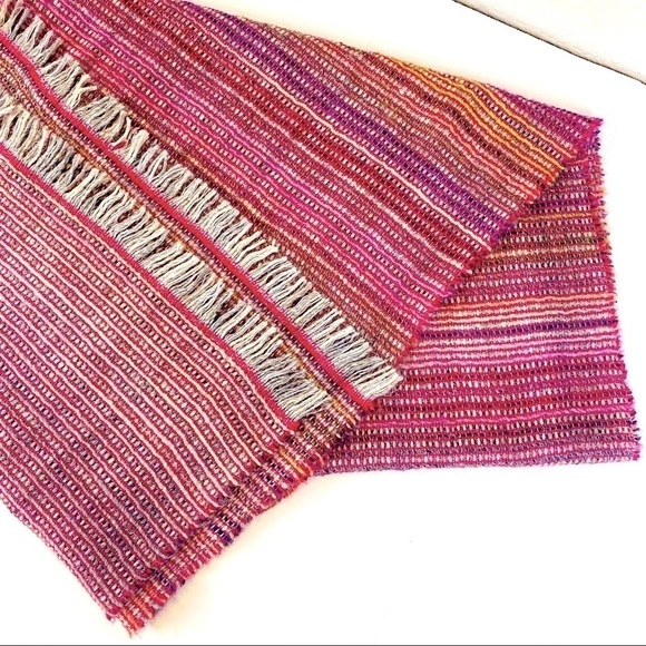 Italian Multi Color Woven Pink/Gray Wool Blend Scarf/Wrap 19” x 86” - Picture 3 of 7